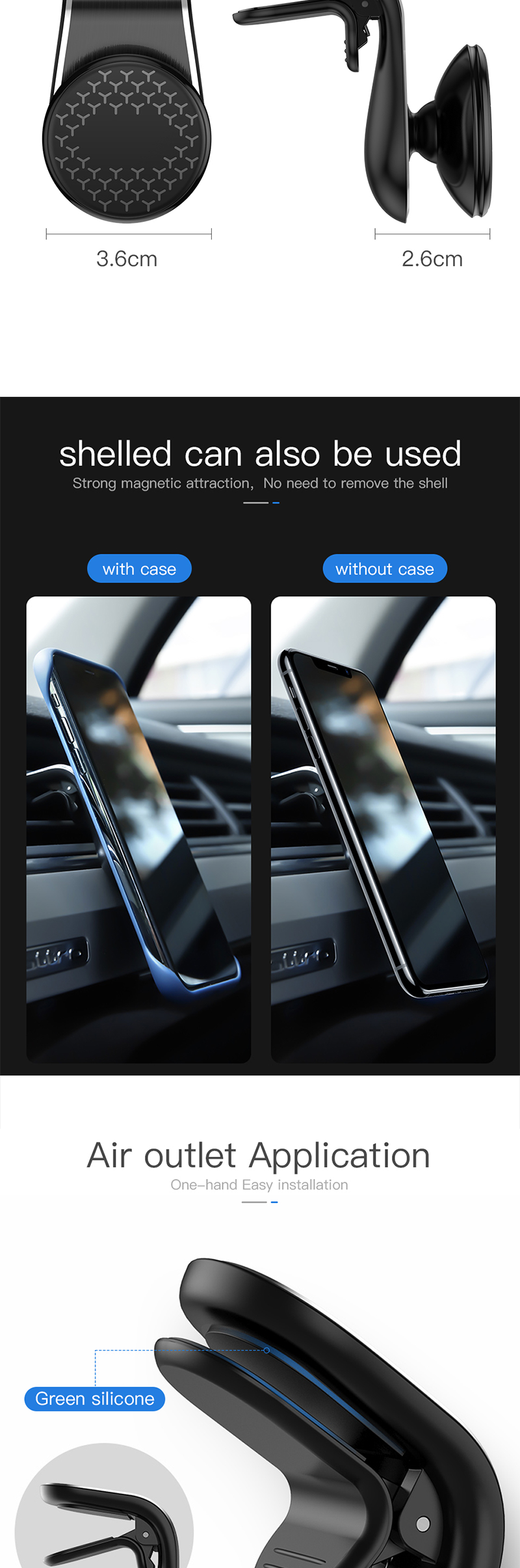 EONLINE Magnetische Auto Telefon Halter Für Iphone11 Universal Air Outlet Metall Magnetische Navigation Auto Halterung 360 Grad Rotation