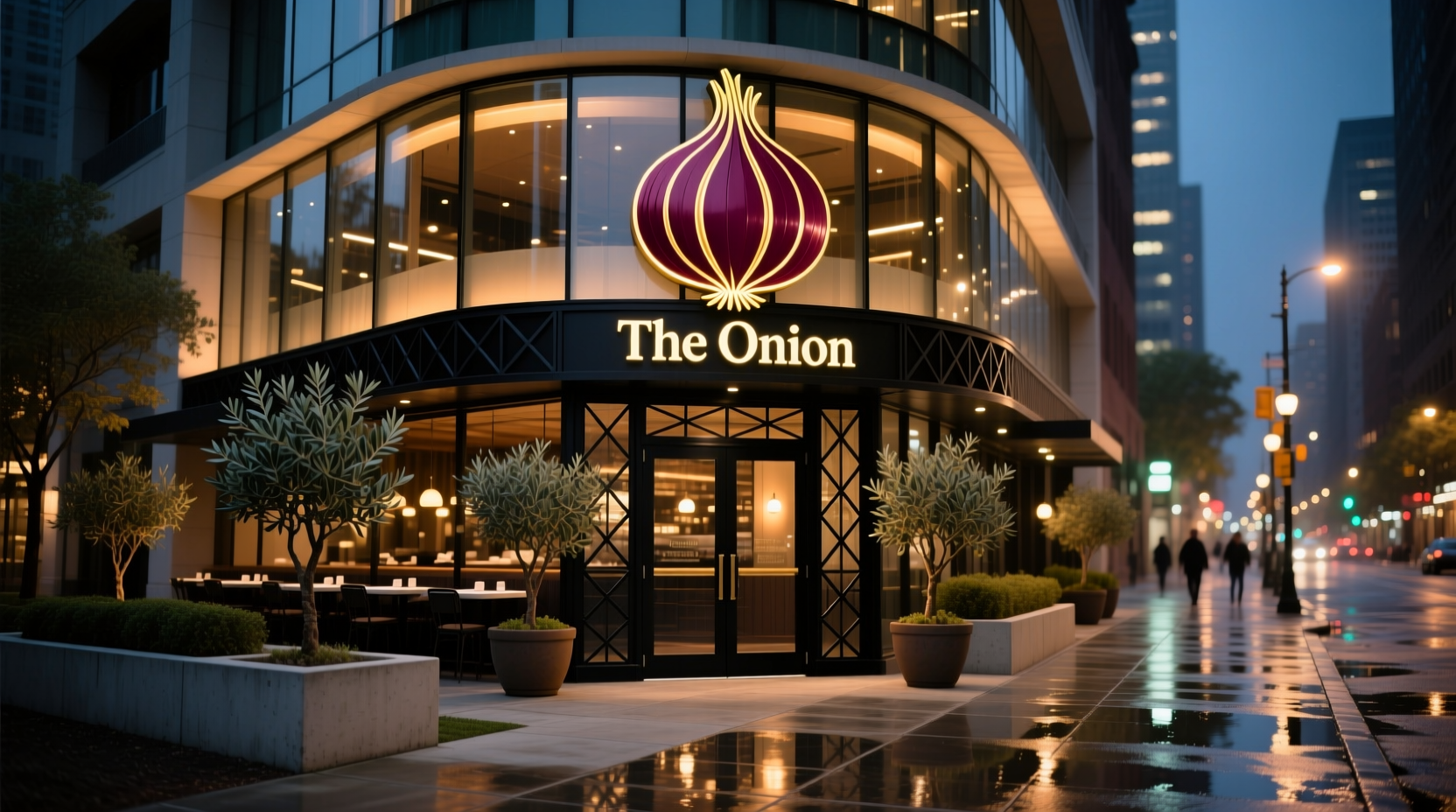The Onion restaurant exterior with distinctive signage
