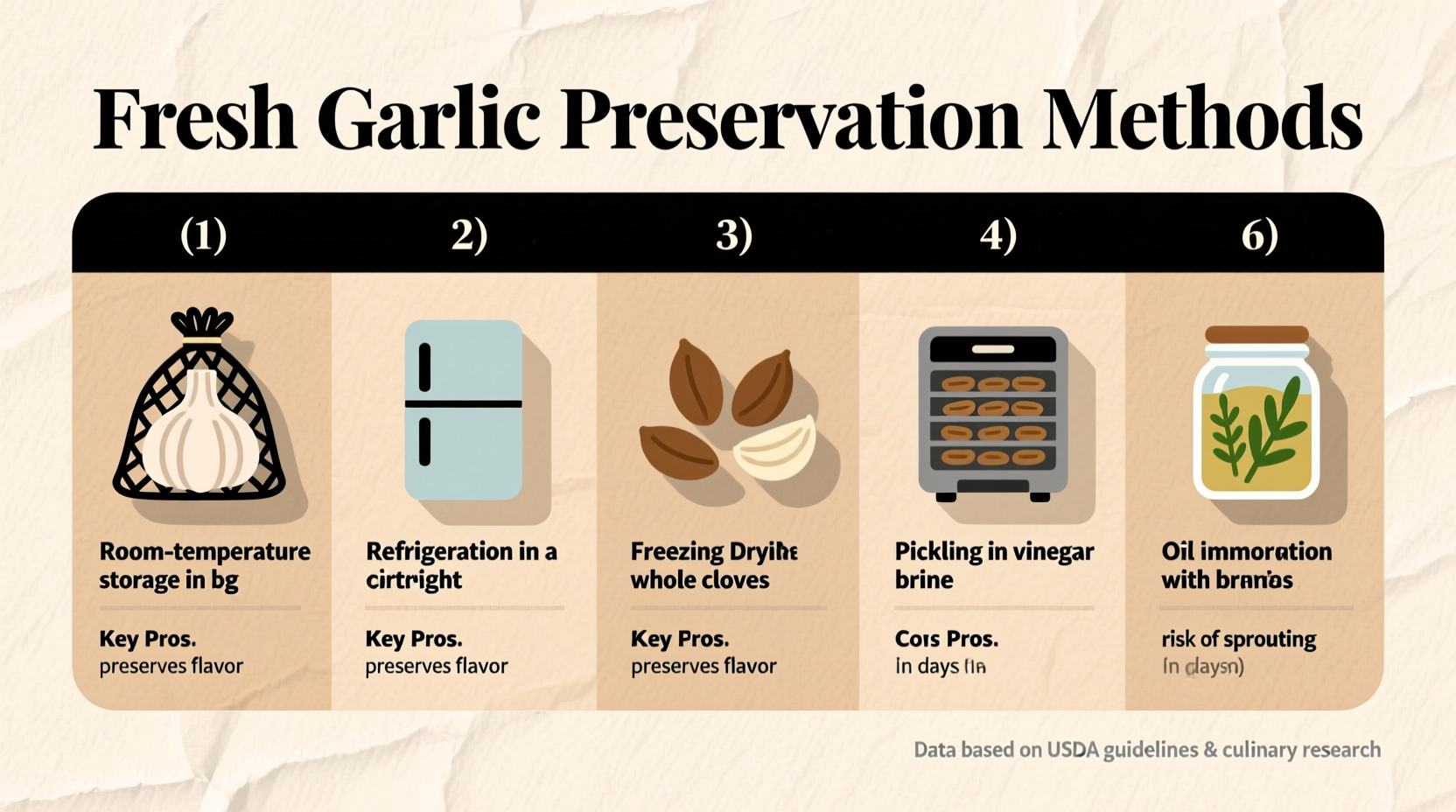 Fresh garlic preservation methods comparison chart