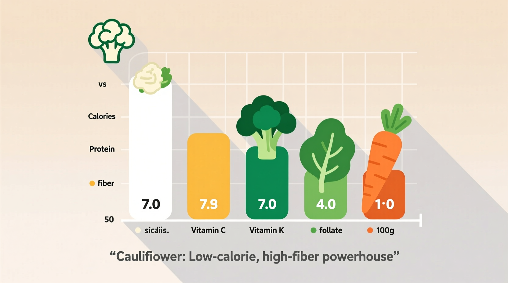 Cauliflower nutrition facts comparison chart