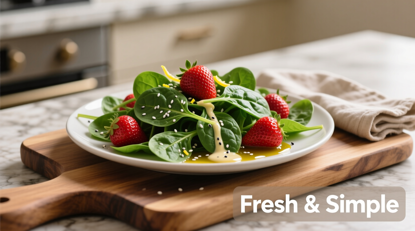Fresh spinach strawberry salad with poppy seed dressing