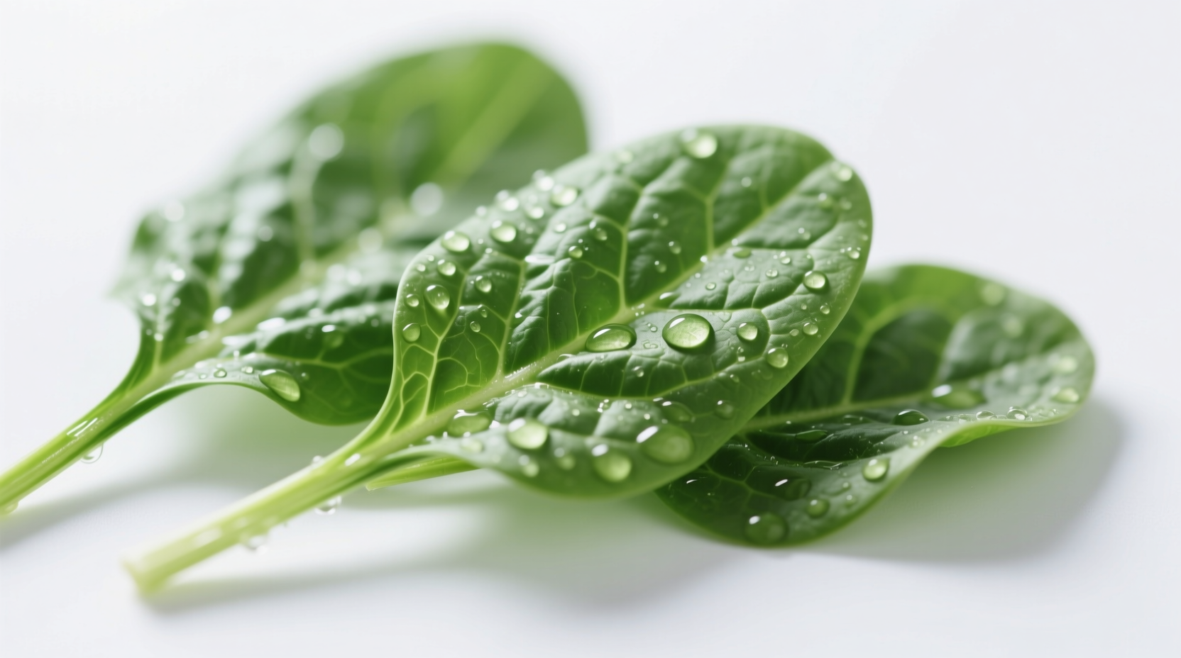 Close-up of fresh spinach leaves on white background