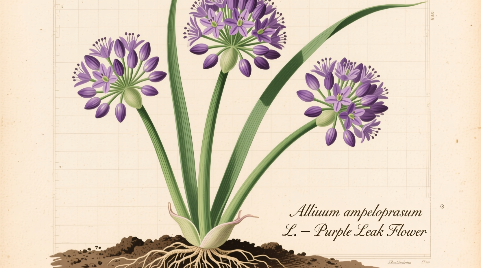 Fresh purple leek flowers blooming on green stalks