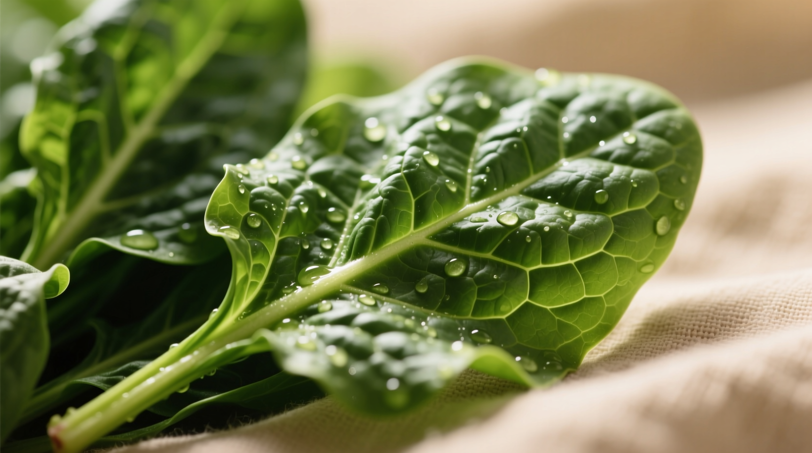 Fresh spinach leaves showing texture and color variation