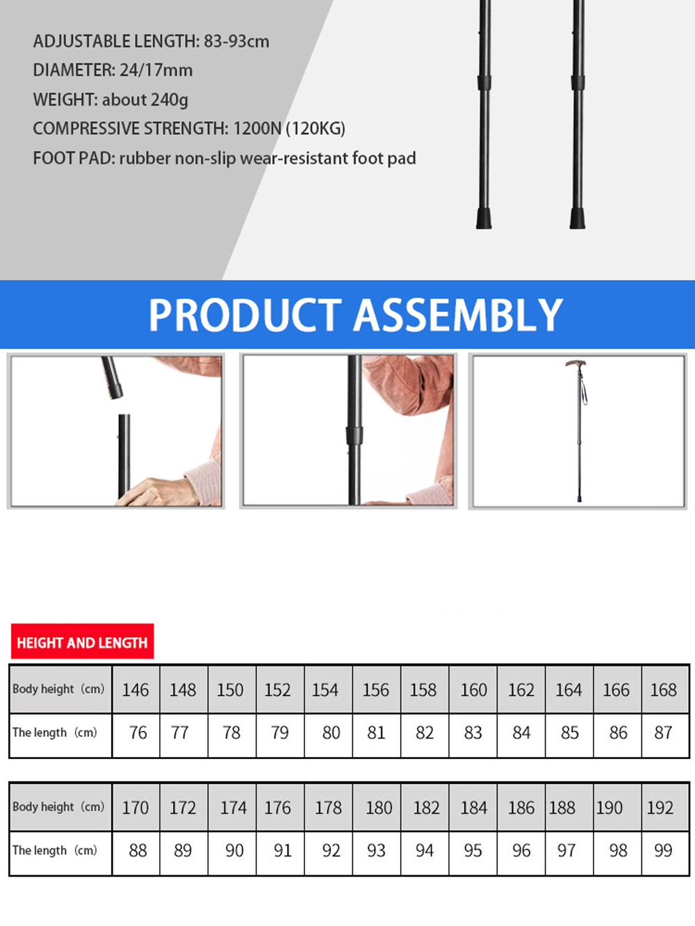 Carbon Fiber Walking Stick With Wood Handle Strong Toughness Adjustable Length walking stick For The Elderly Rubber Base