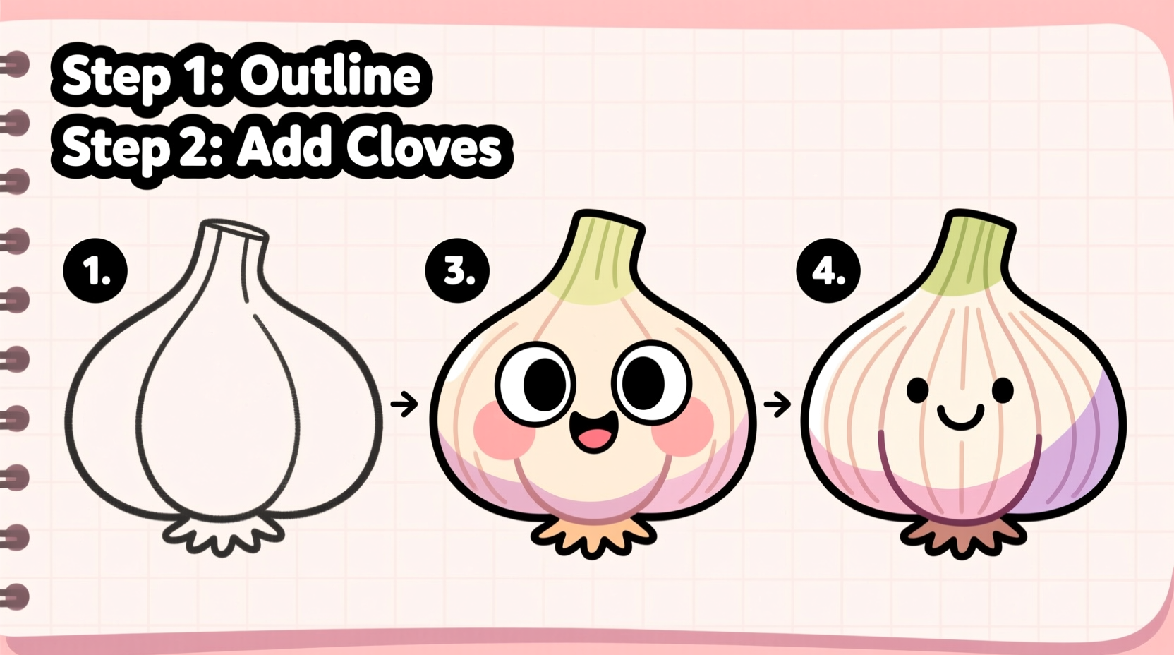 Step-by-step garlic cartoon drawing tutorial