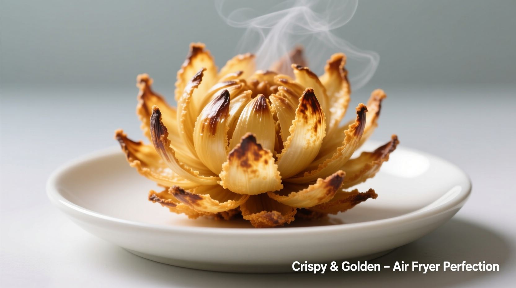 Golden air fryer blooming onion with crispy petals