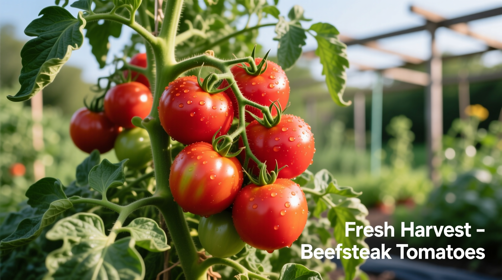 Healthy beefsteak tomato plant with large red fruits