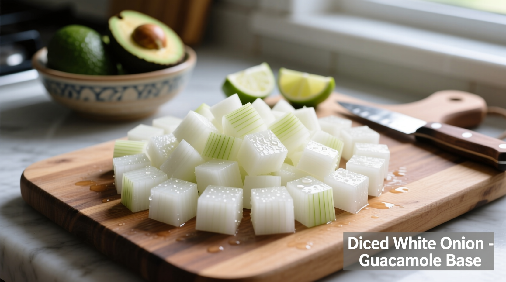 White onion diced for guacamole preparation