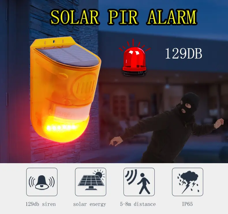 Cheap solar sensor led alarm motion sensor solar intruder alarm