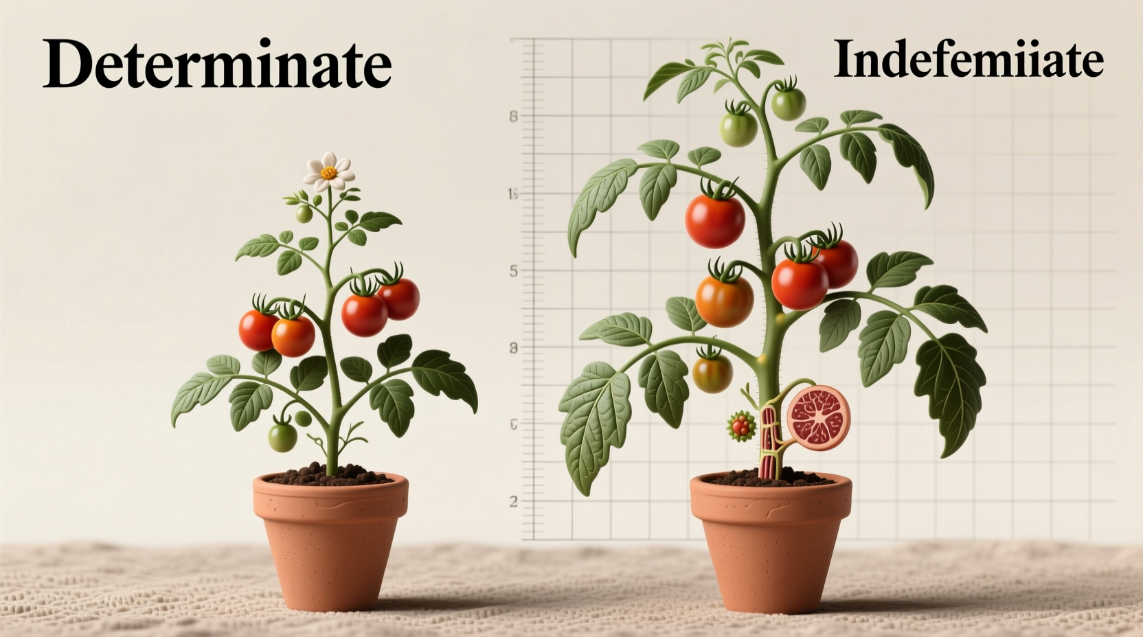 Determinate vs indeterminate tomato growth comparison