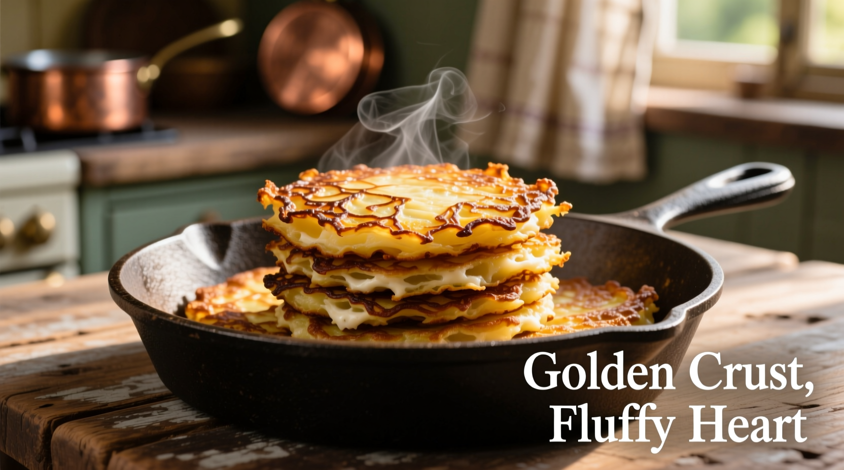 Golden brown potato rostis with crispy edges