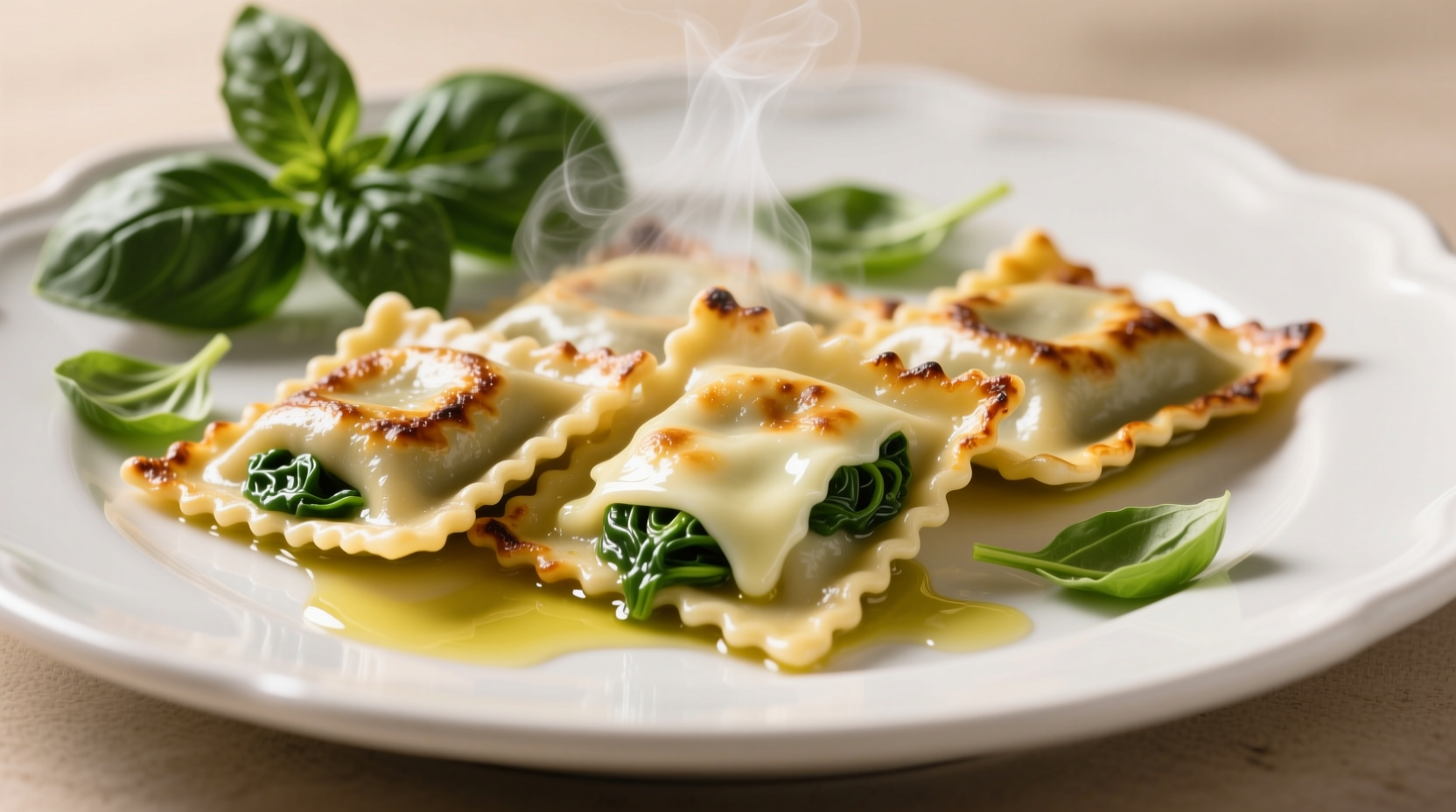 Kirkland spinach and cheese ravioli served with fresh basil