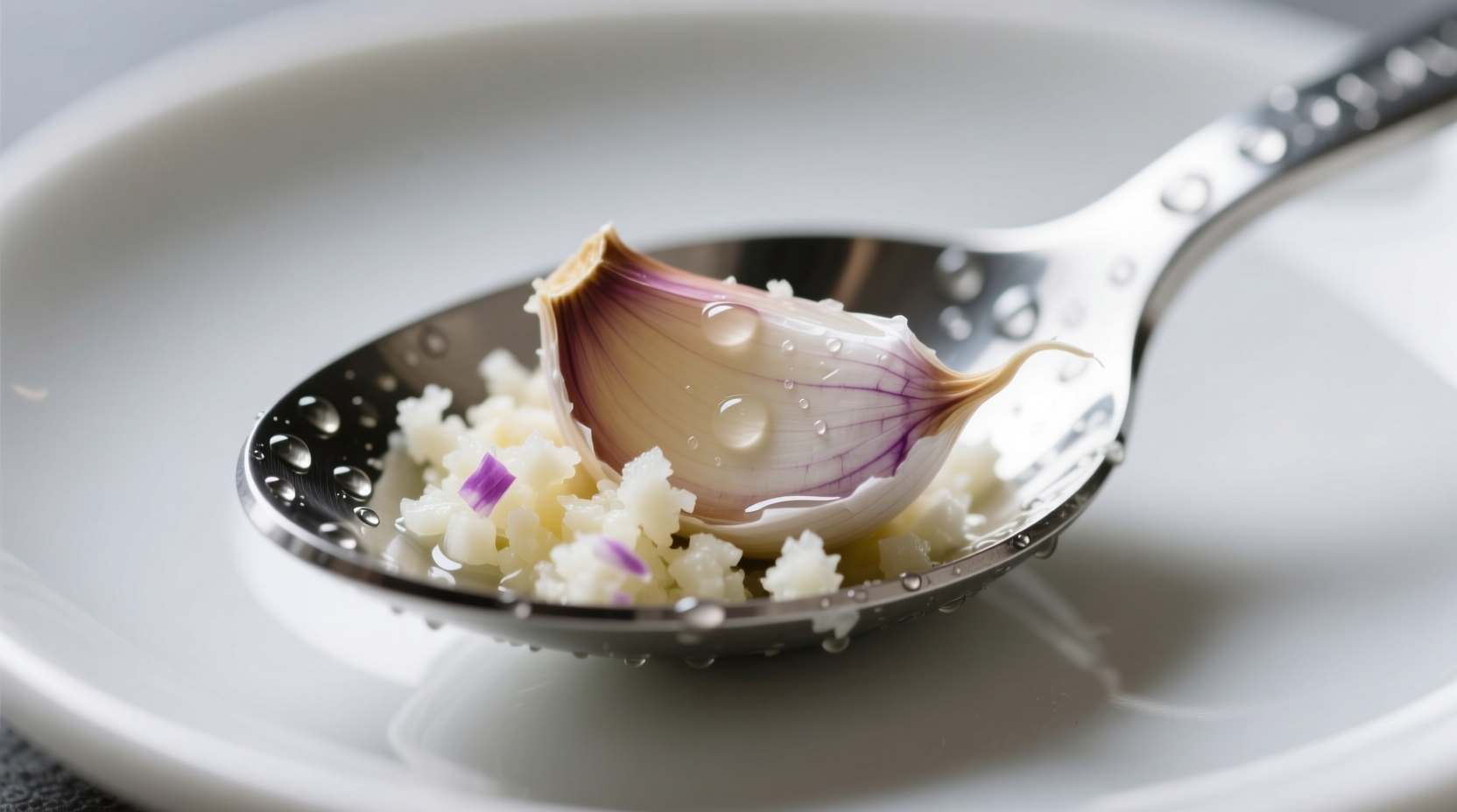 Fresh minced garlic in measuring spoon