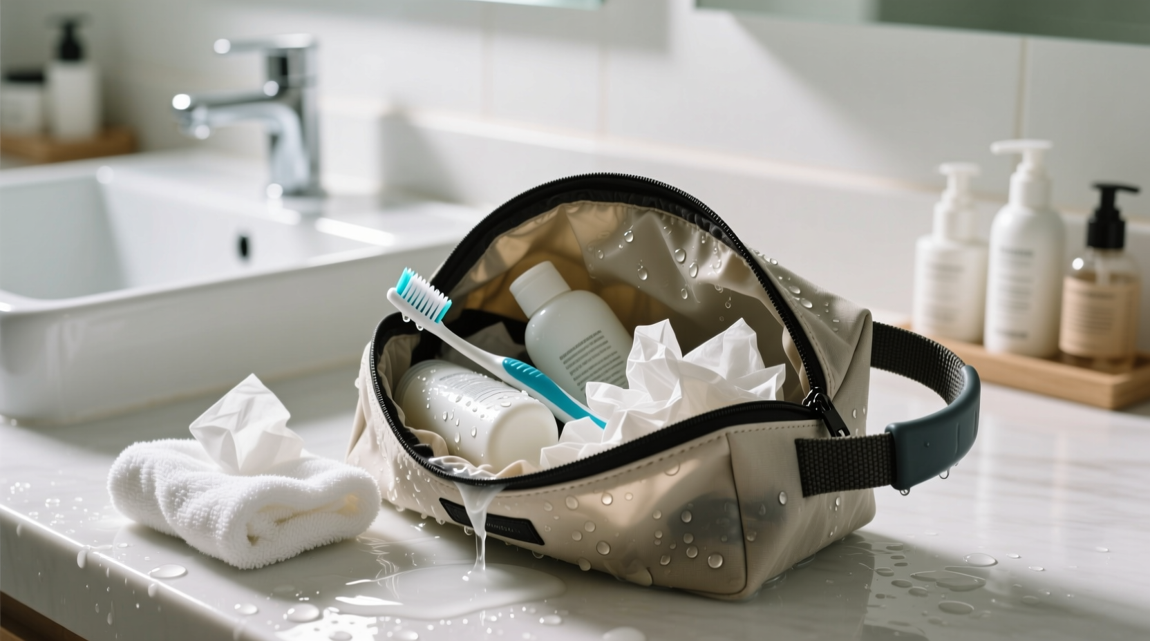 how to clean a toiletry bag