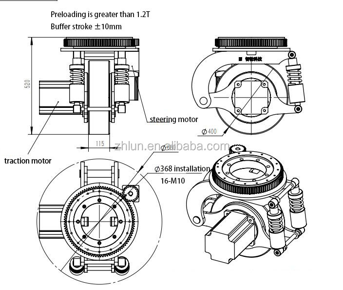 Customization 2000kg Load Electric Drive Wheel Polyurethane Rubber Hub Motor