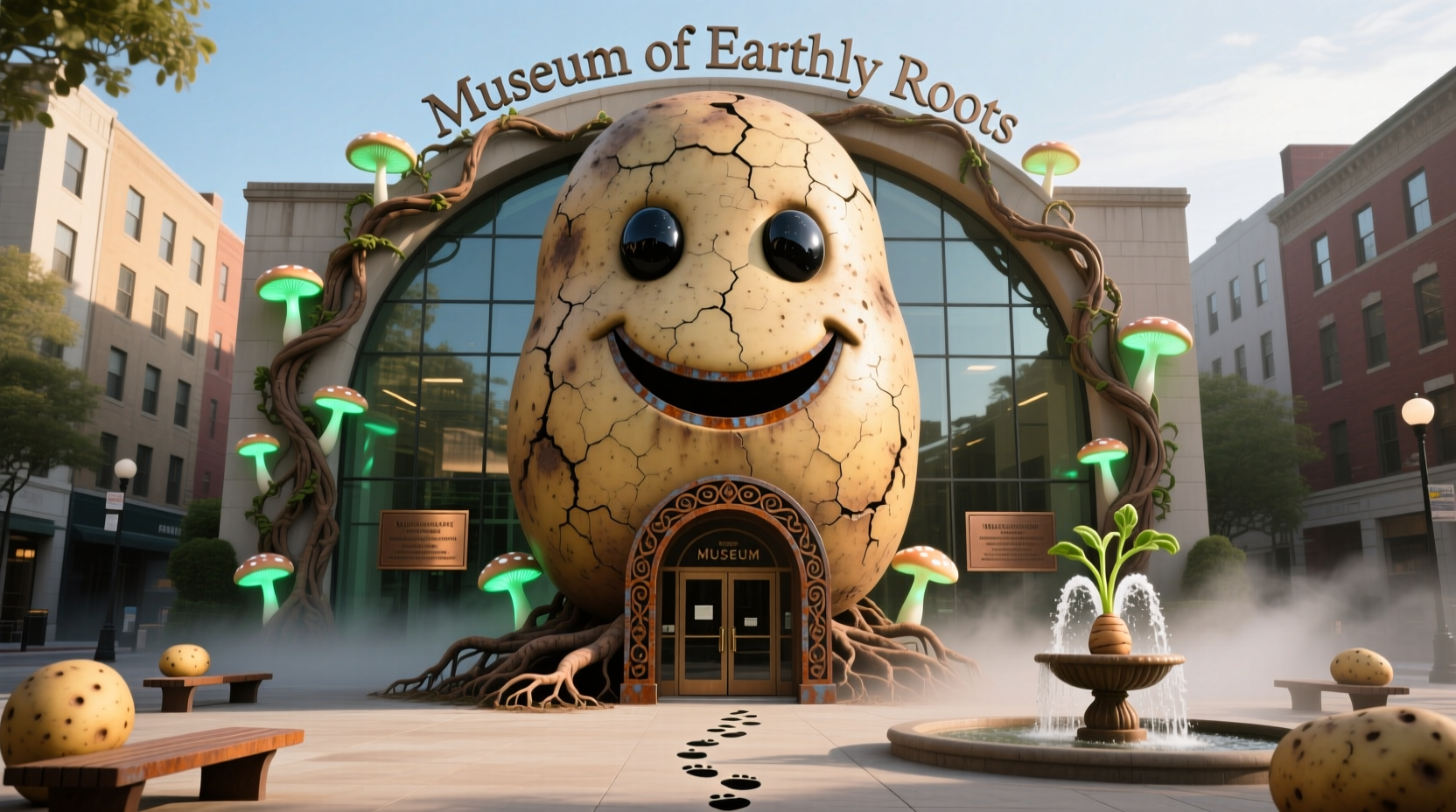 Giant potato landmark with museum entrance