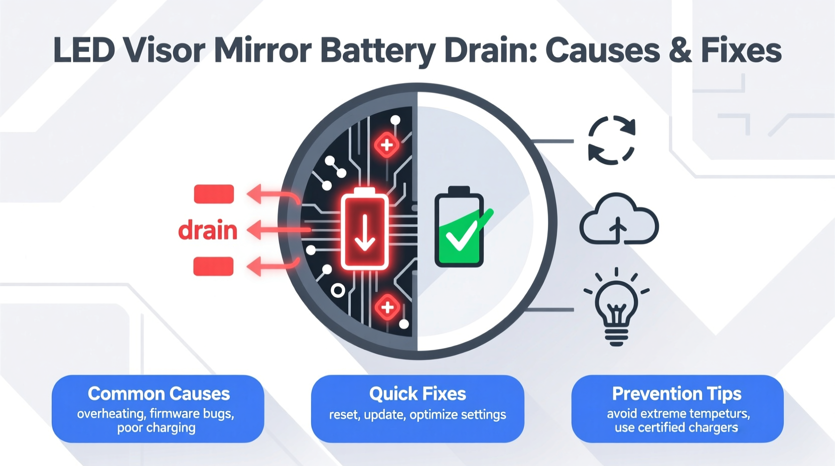 led visory mirror battery drain