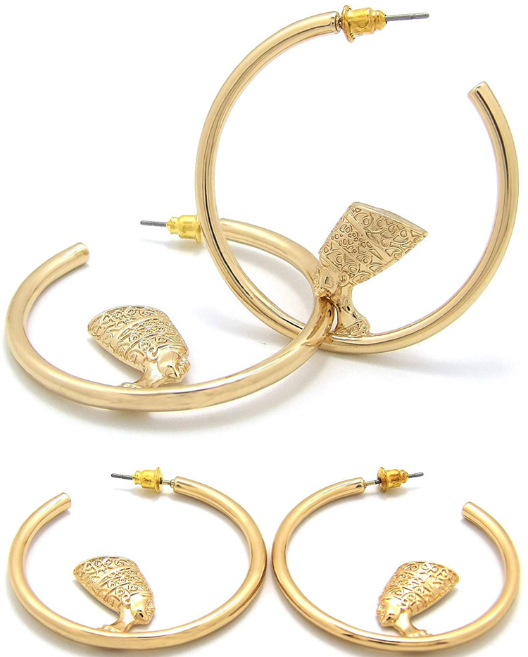 new 2020 women earring jewelry 18k gold plated stainless steel silver nefertiti big hoop circle earrings