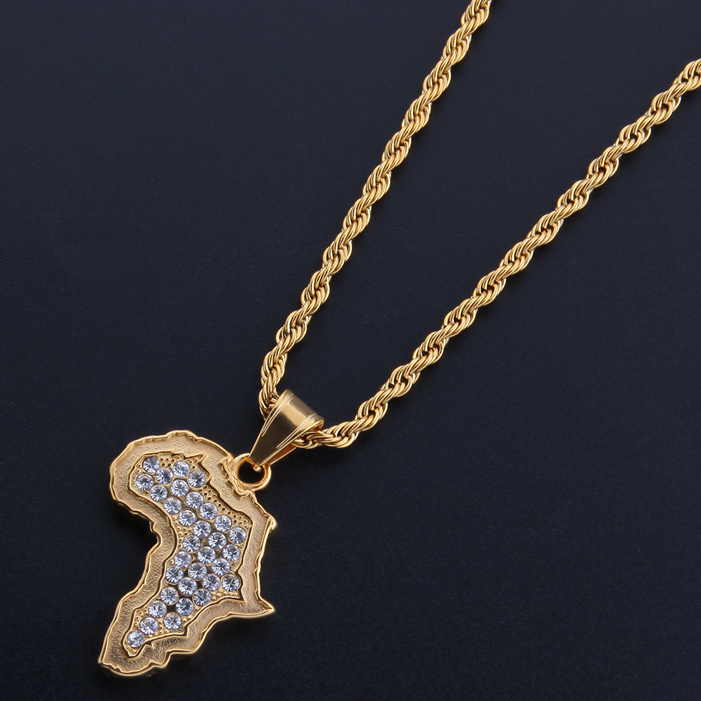嘻哈非洲地图吊坠项链金色珠宝女士男士非洲地图珠宝礼品