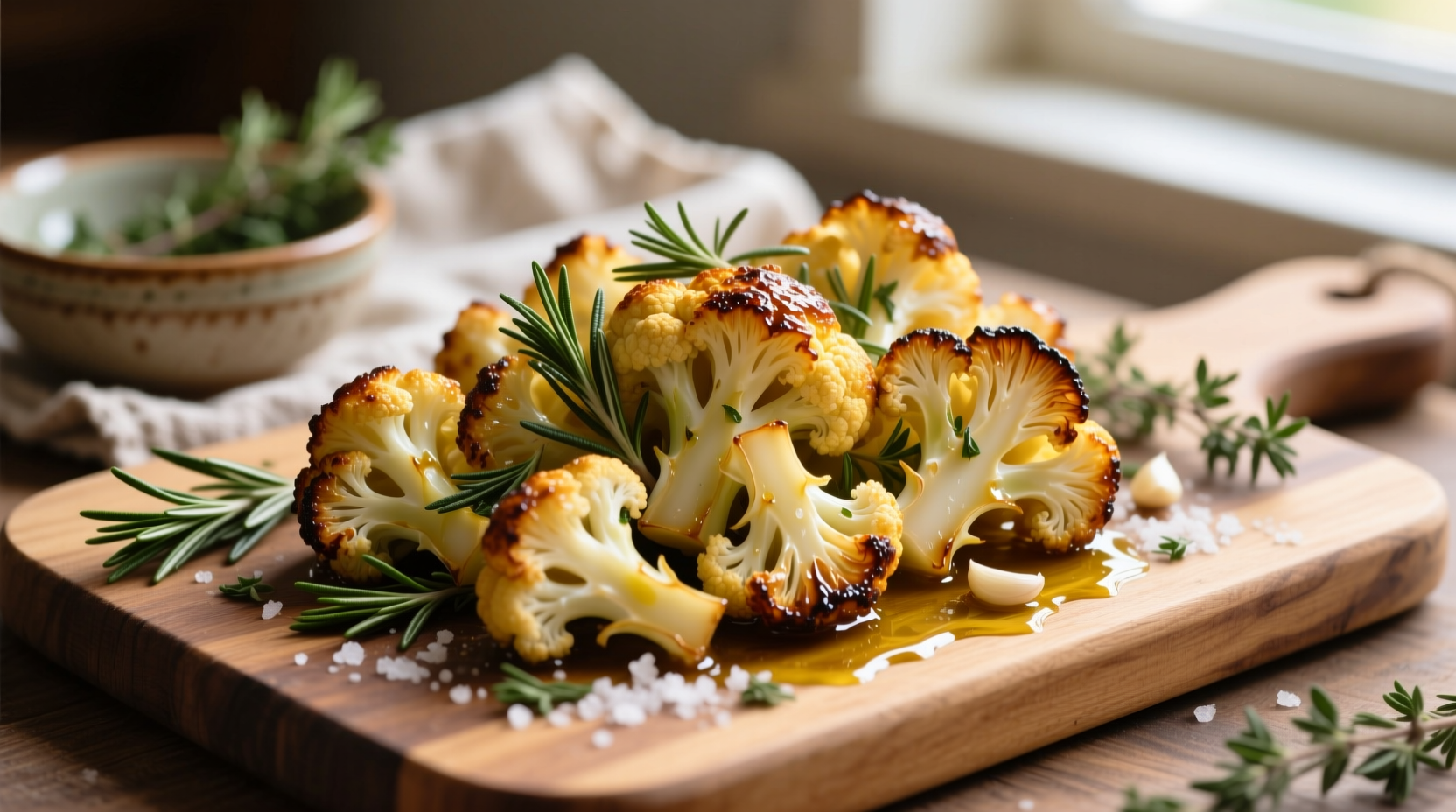 Golden roasted cauliflower florets with herbs