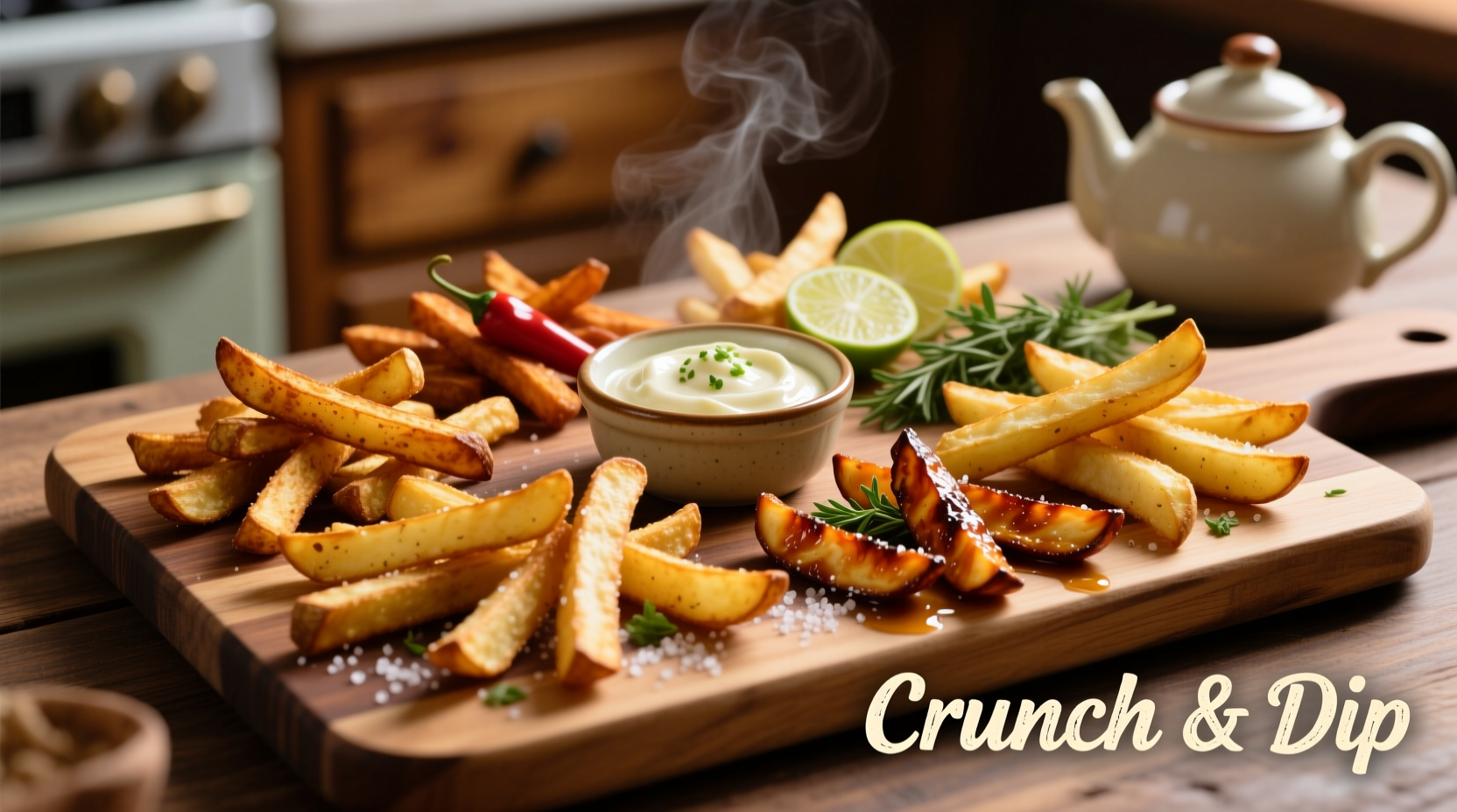 Assorted potato stix varieties arranged in dipping-friendly formation