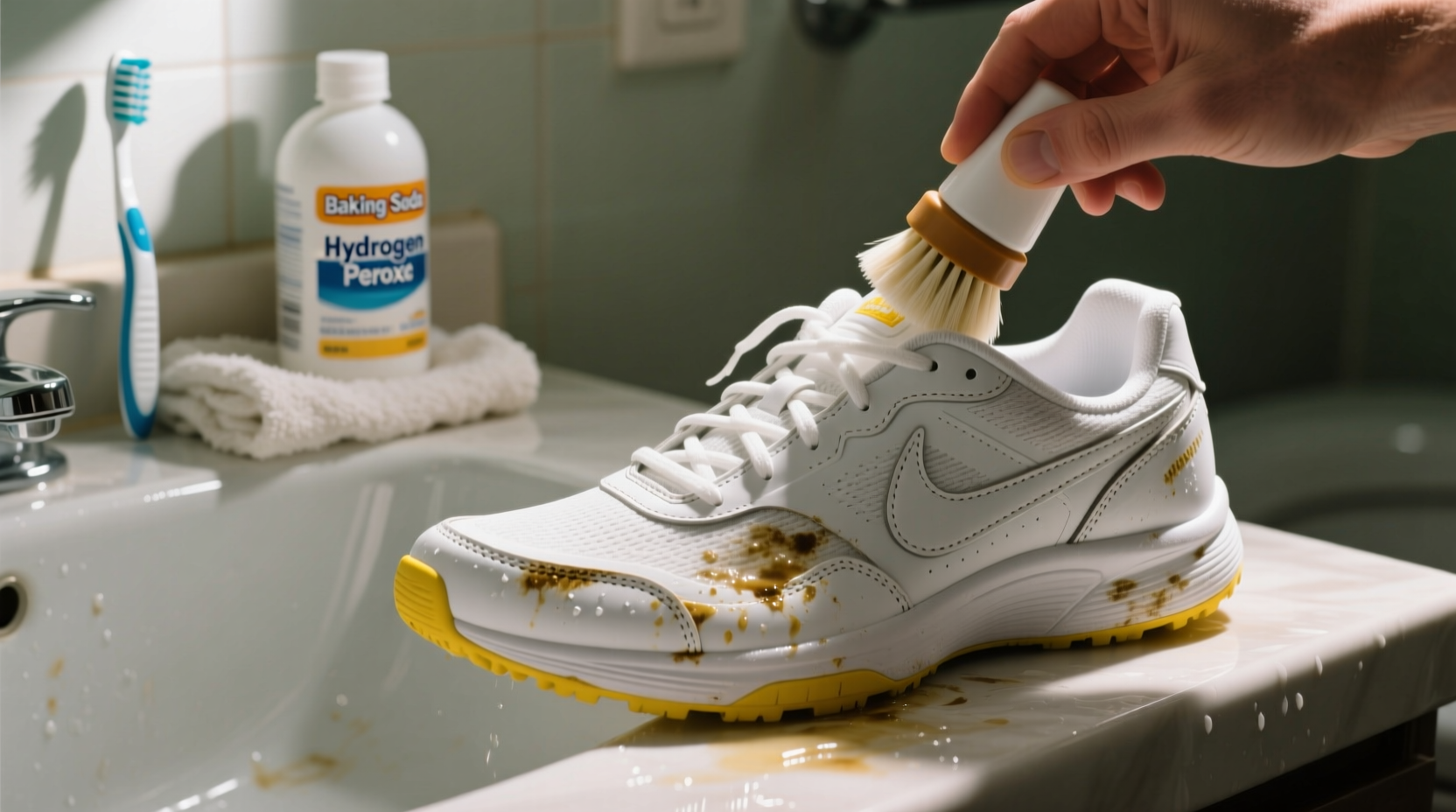 how to get yellow stains out of white shoes