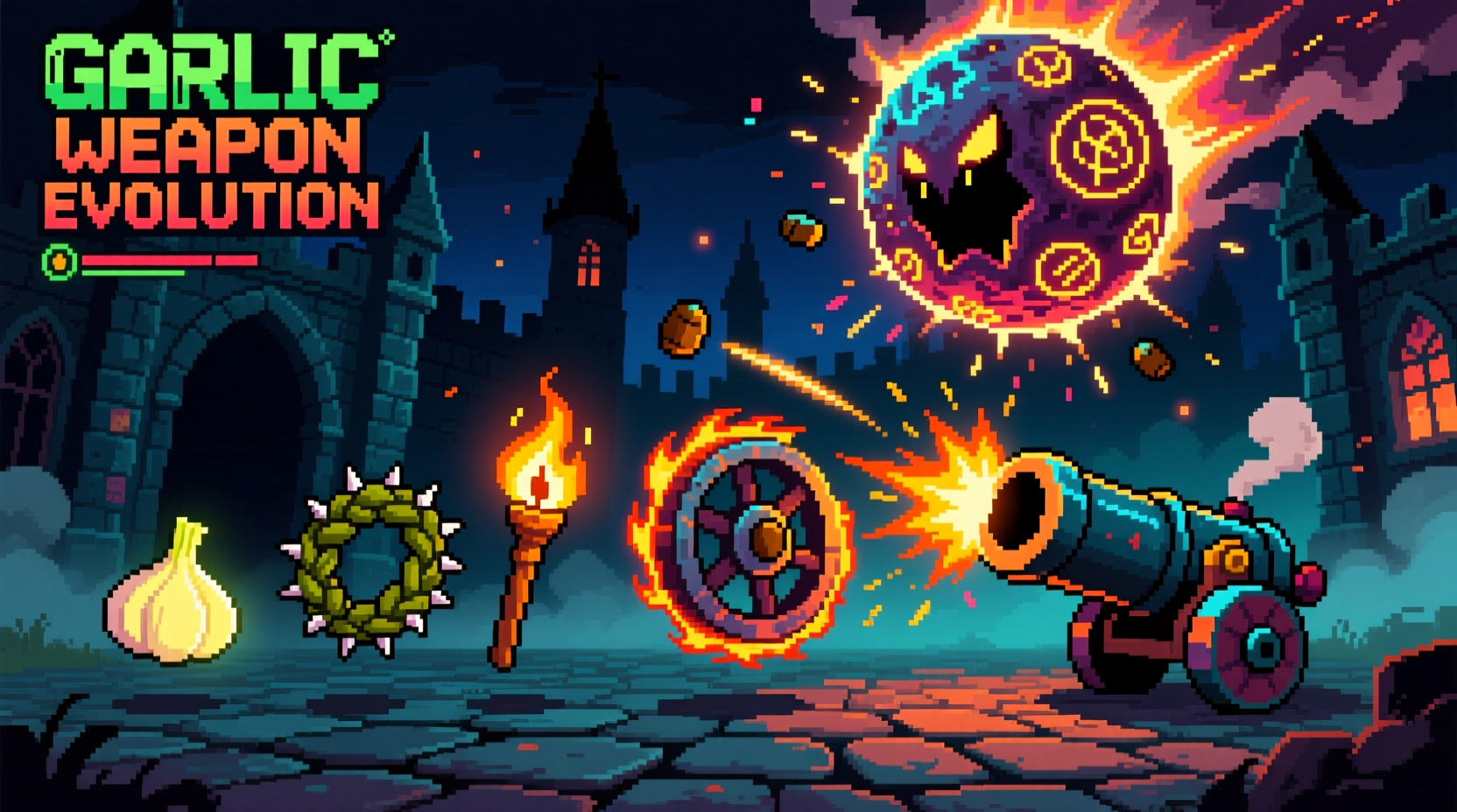 Garlic weapon evolution path in Vampire Survivors