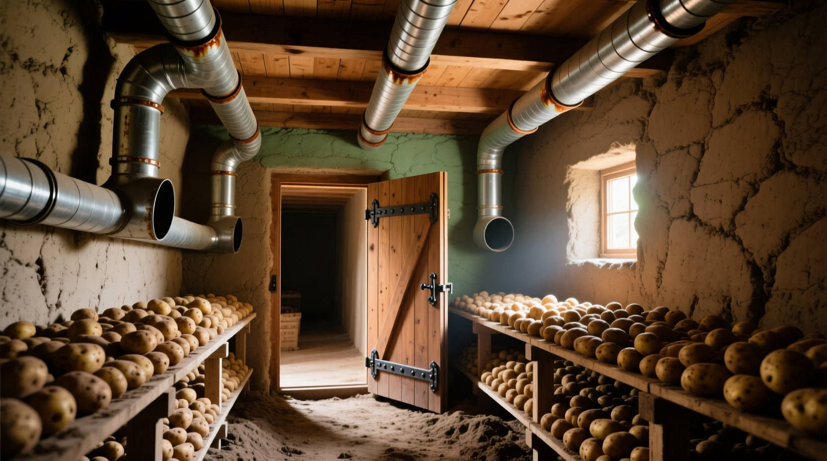 Properly constructed potato cellar with ventilation pipes