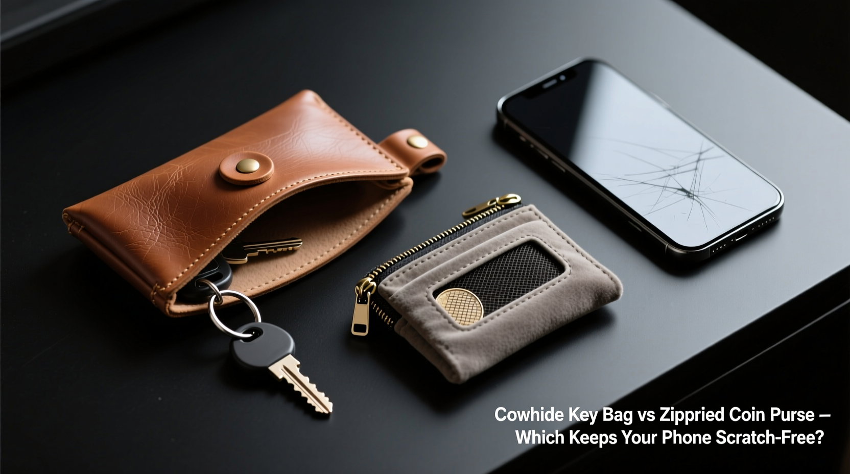 cowhide key bag vs zippered coin purse which one stops keys from scratching your phone