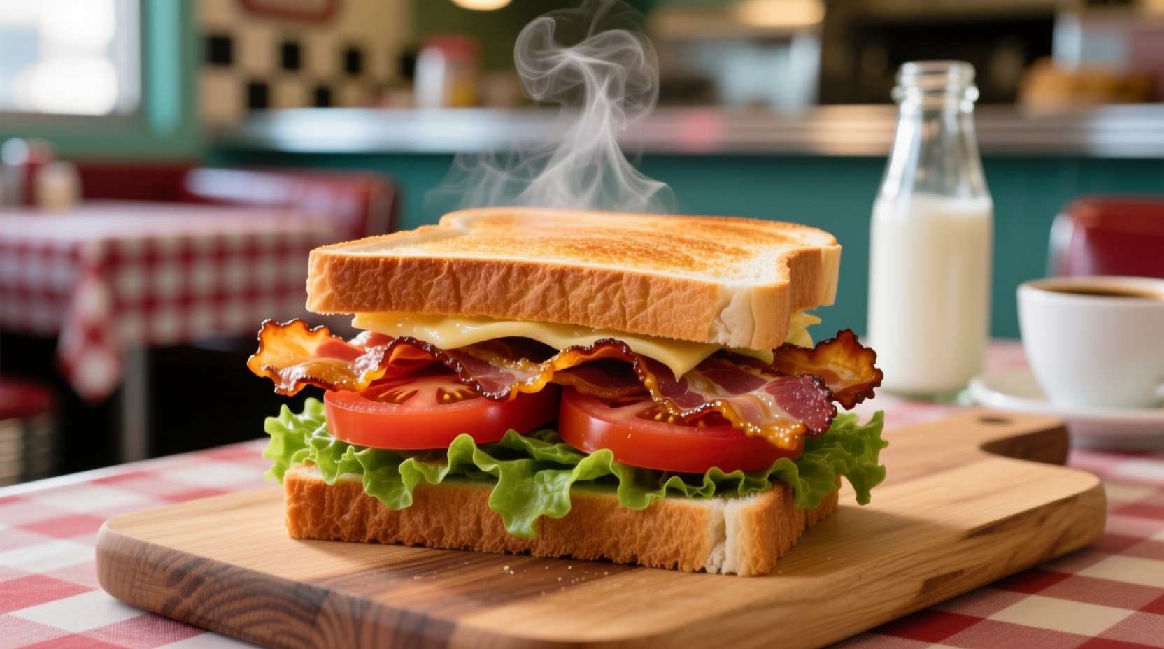 Perfectly constructed BLT sandwich with visible layers