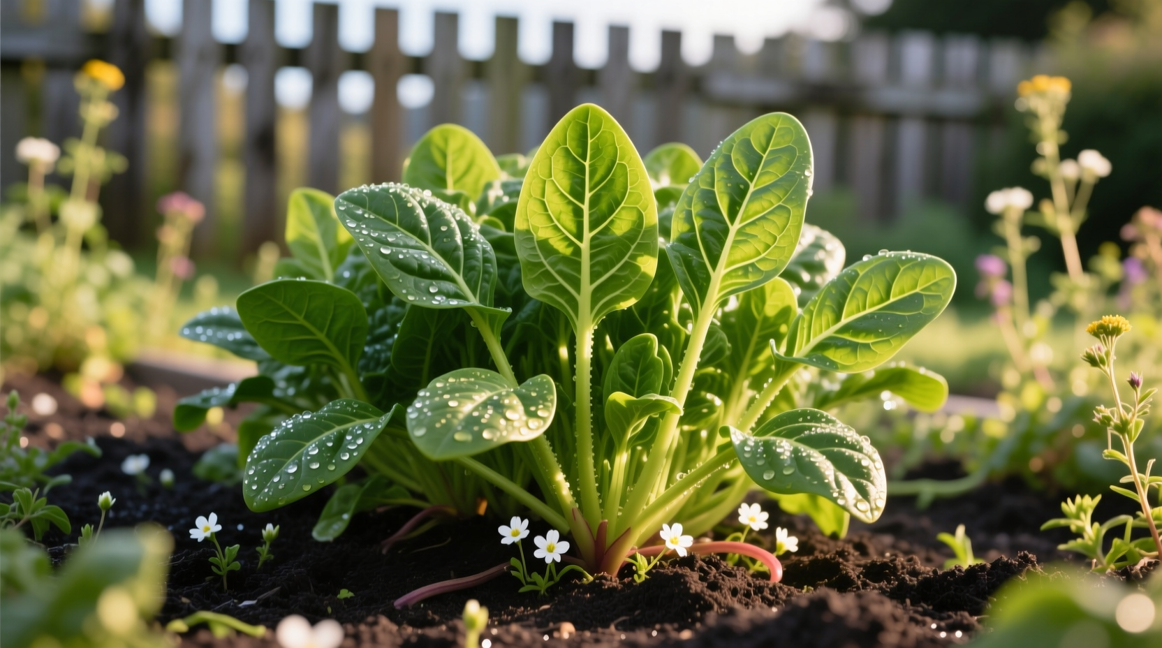 New Zealand spinach plant with triangular leaves growing in garden