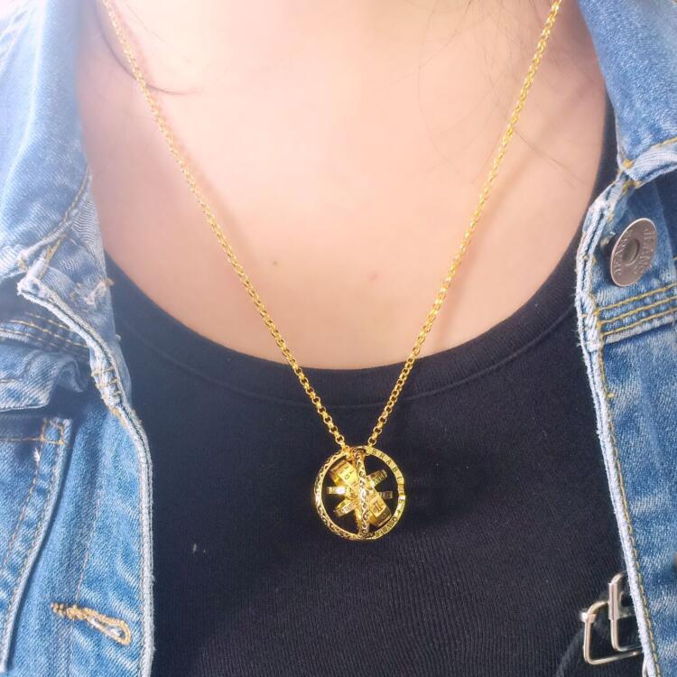 Fashion Astronomy Ball Retro Letters Sphere Reversible Deformed Globe Necklace ring