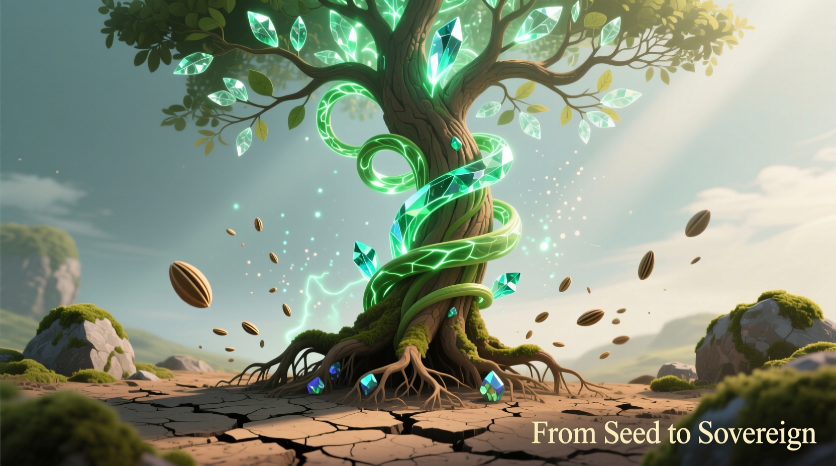 Plant element transforming into Tree with Earth