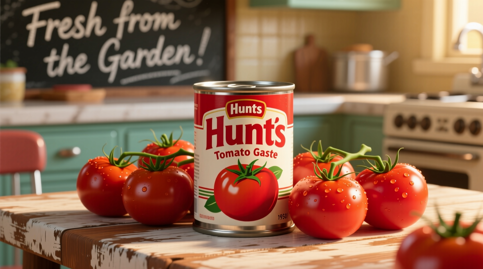 Hunts tomato paste can with fresh tomatoes