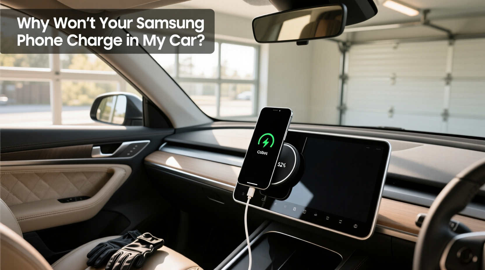 Wireless car charger for Samsung phone in vehicle