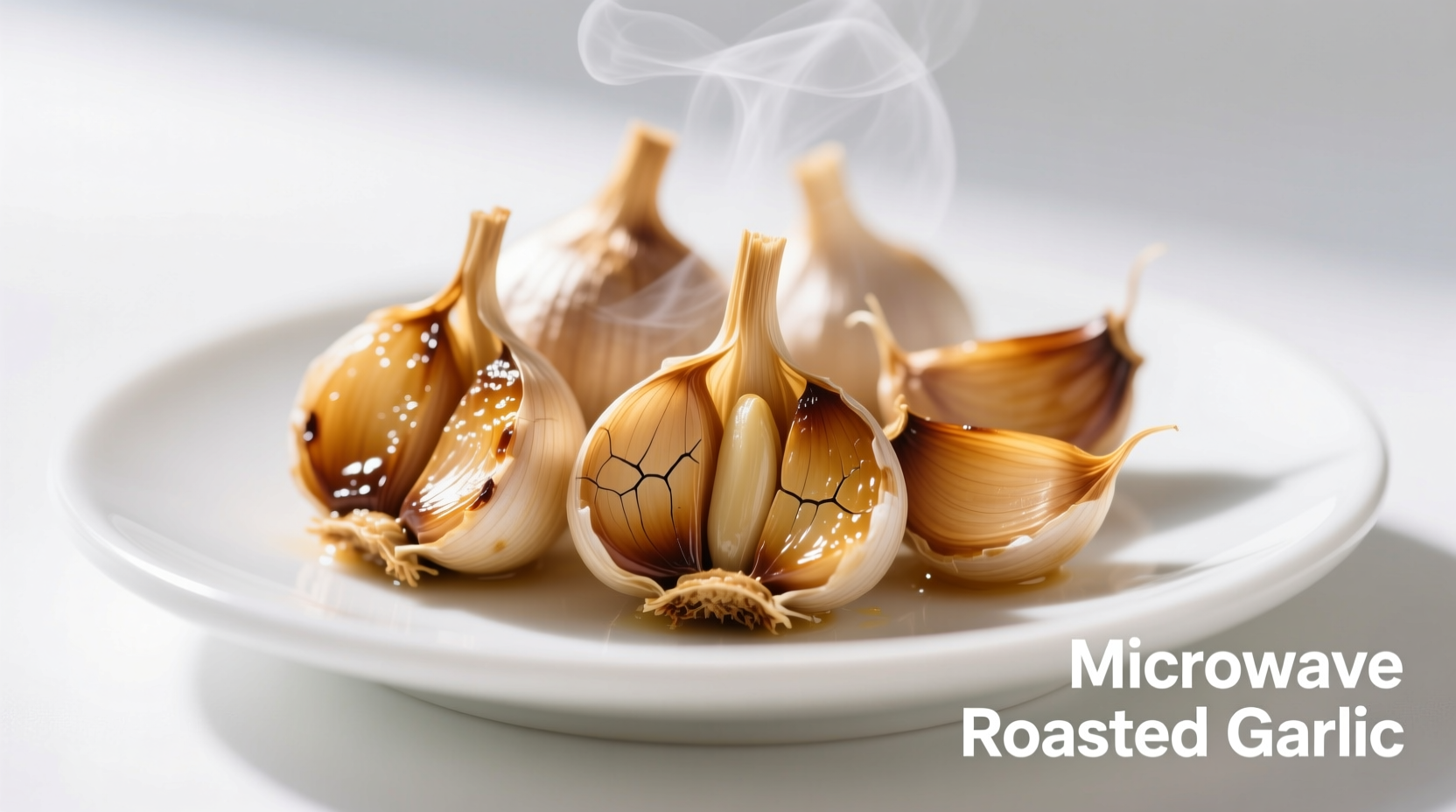 Geröstete Knoblauchzehen auf weißem Teller
