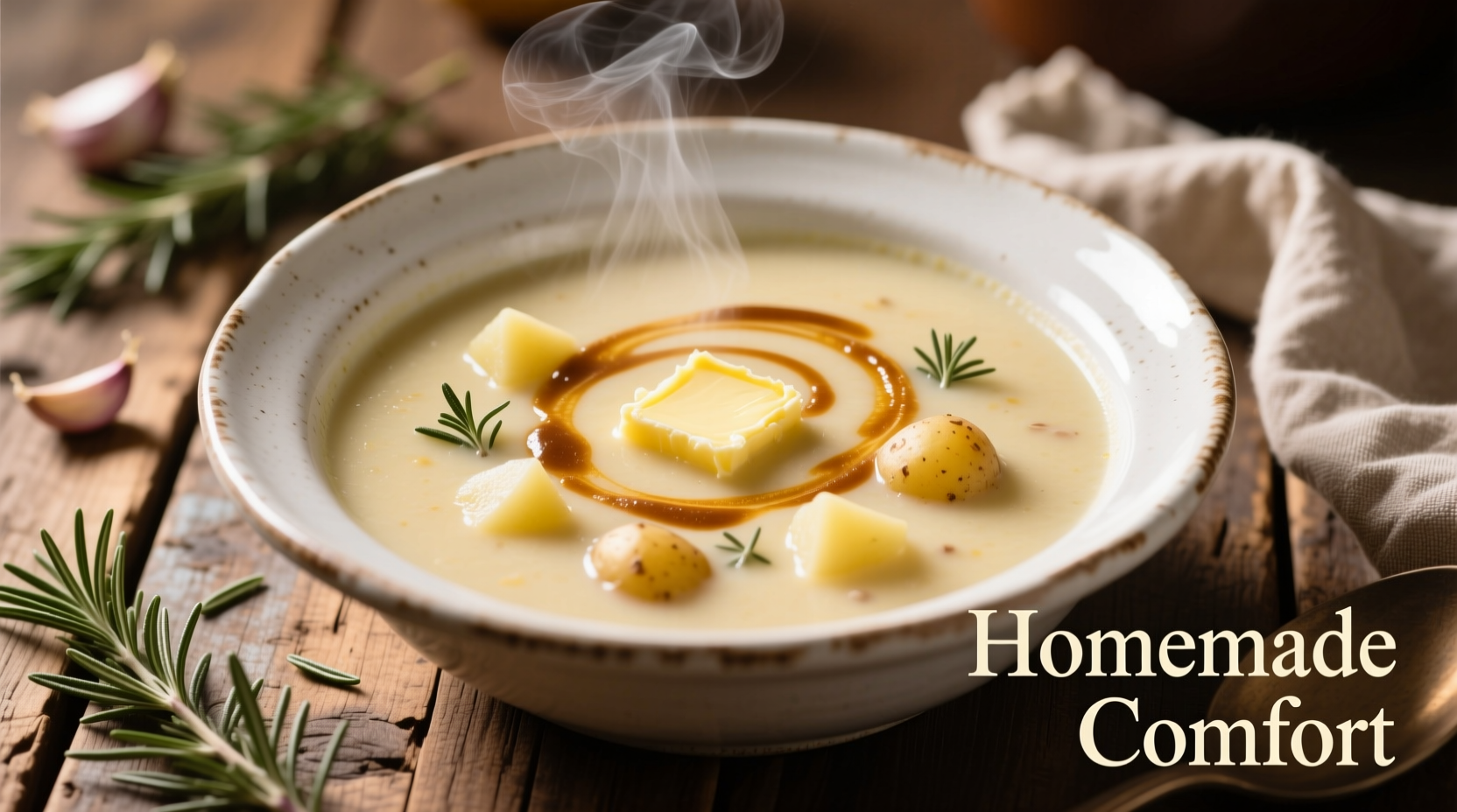 Creamy crockpot potato soup in white bowl