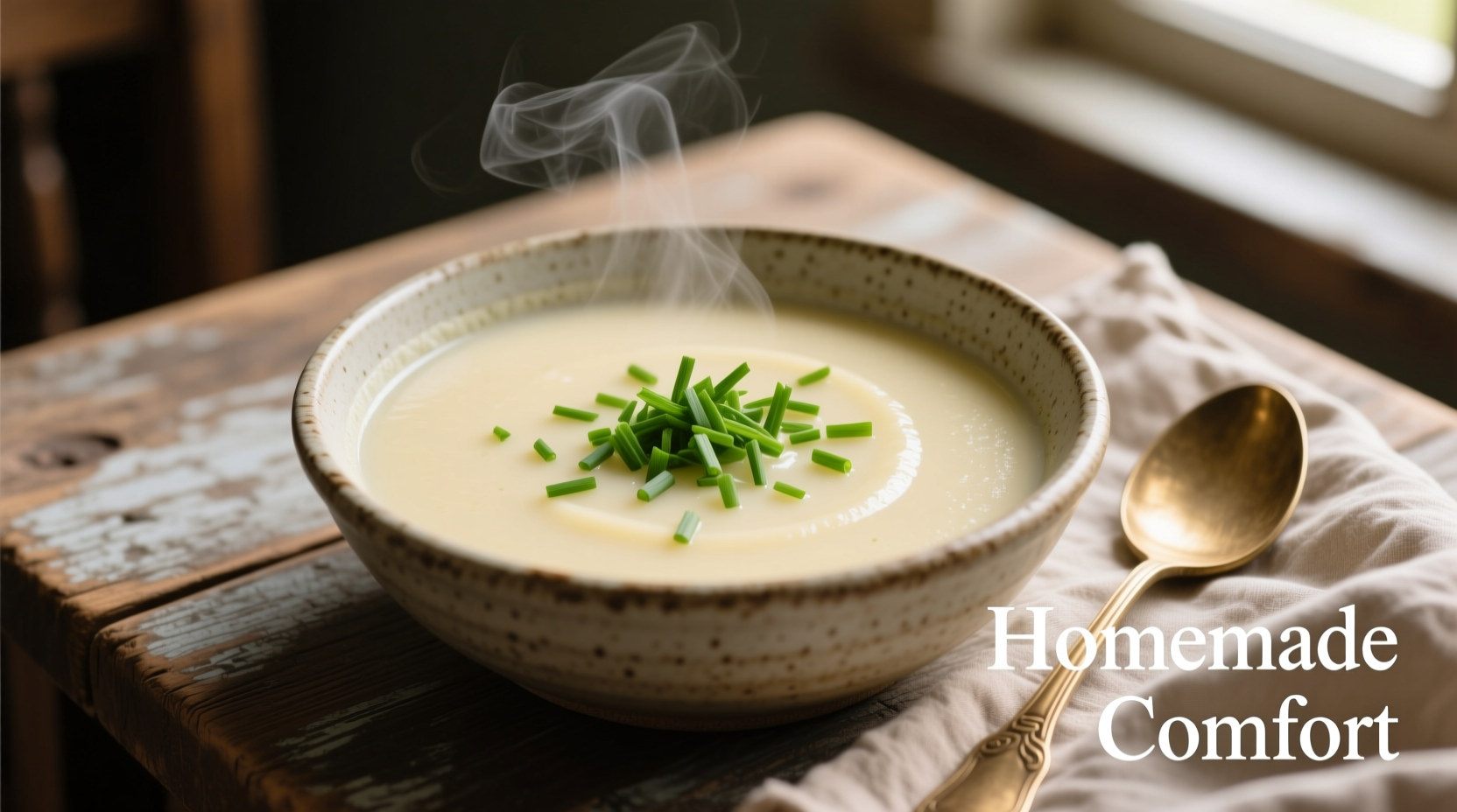 Creamy potato soup with fresh chives garnish