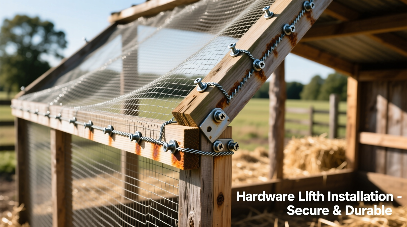 Hardware cloth installation on chicken coop frame
