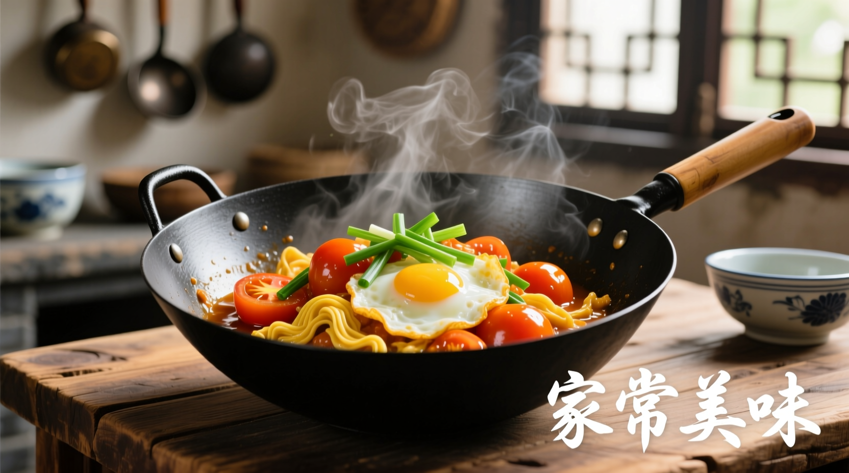 Perfectly cooked tomato and eggs in traditional Chinese wok