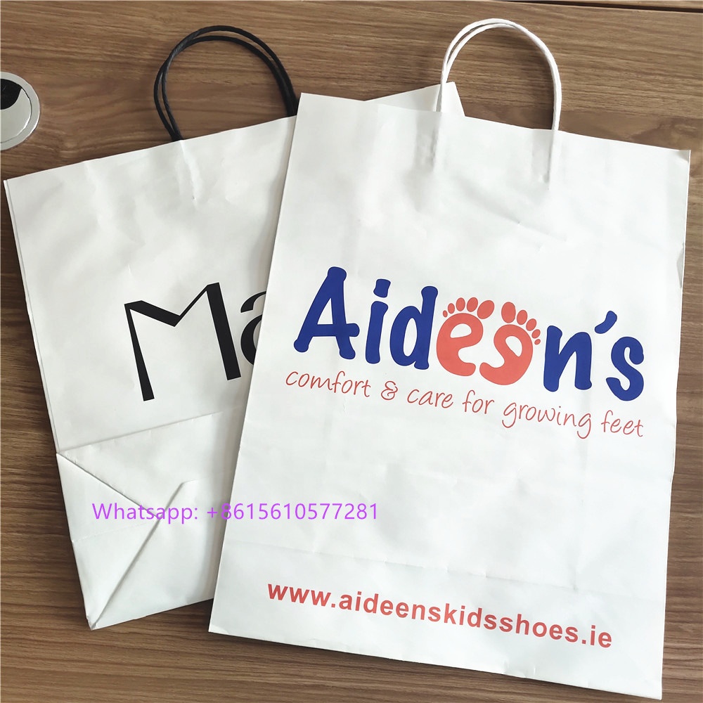 white kraft paper bag custom print shopping bag with handles