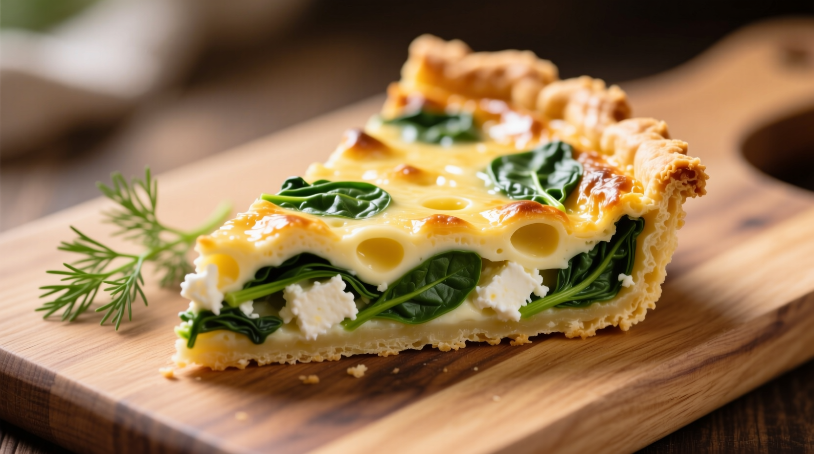 Golden spinach feta quiche with flaky crust