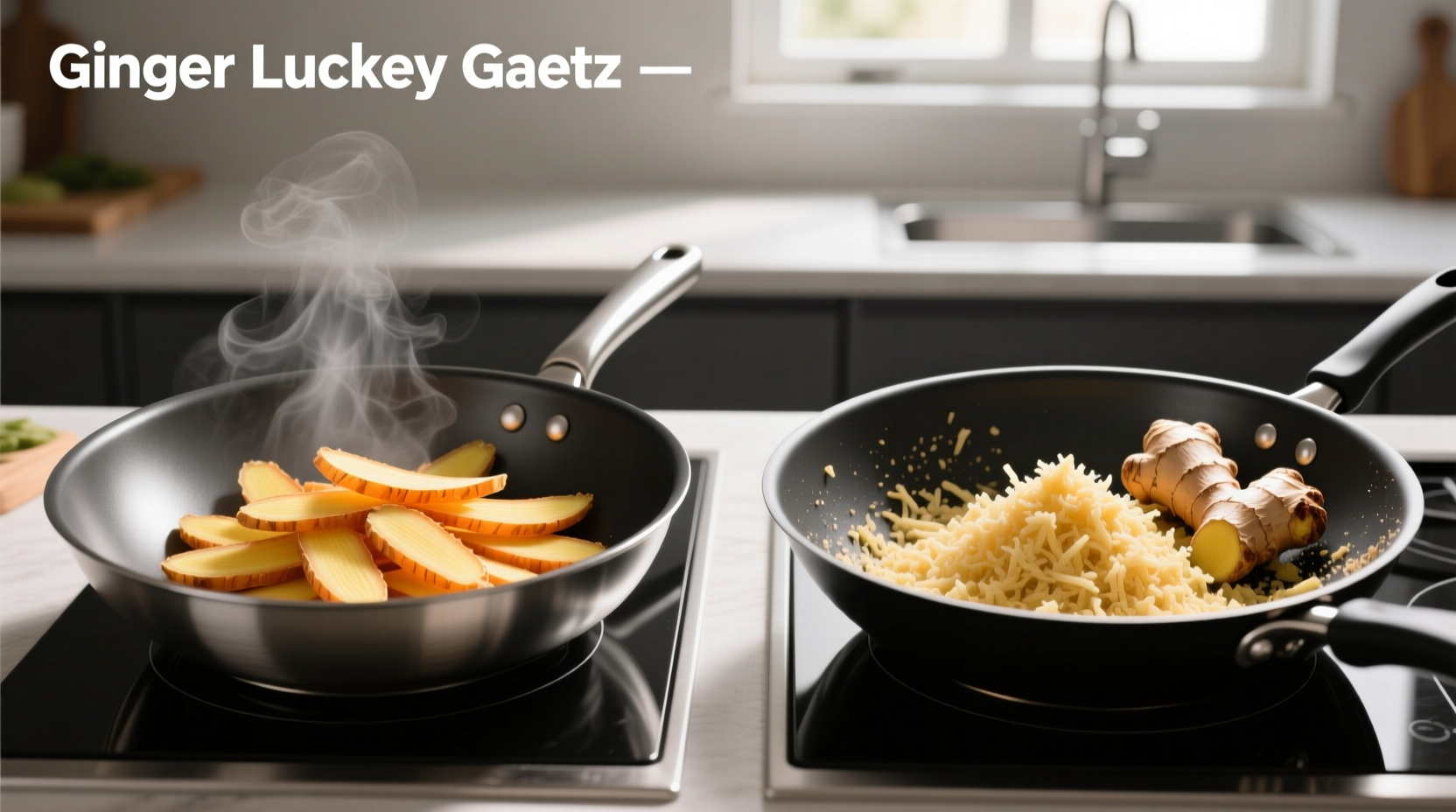 Side-by-side comparison of properly prepared ginger (julienned) versus over-grated ginger in a wok