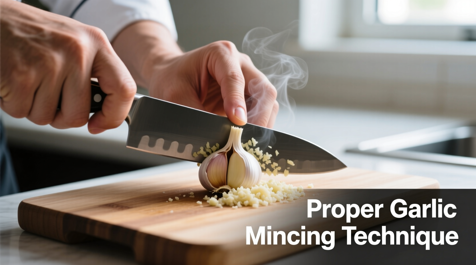 Hand demonstrating proper garlic mincing technique