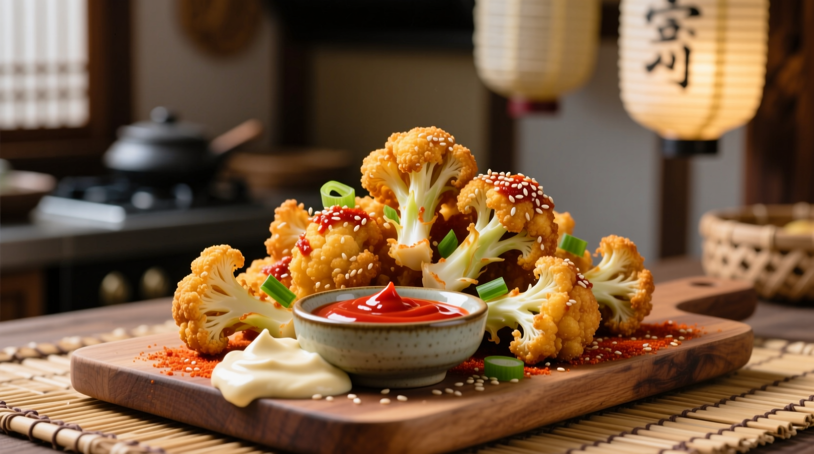 Koreanischer frittierter Blumenkohl mit Dip