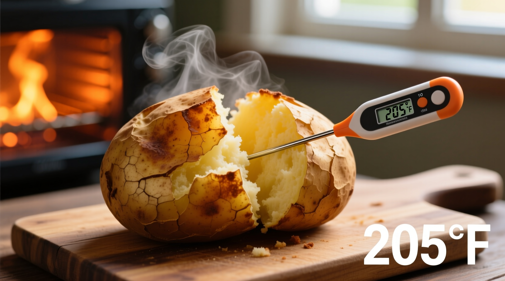 Baked potato with cooling process demonstration