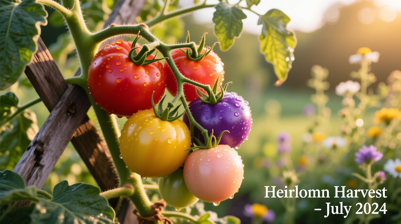 Colorful heirloom tomatoes on vine