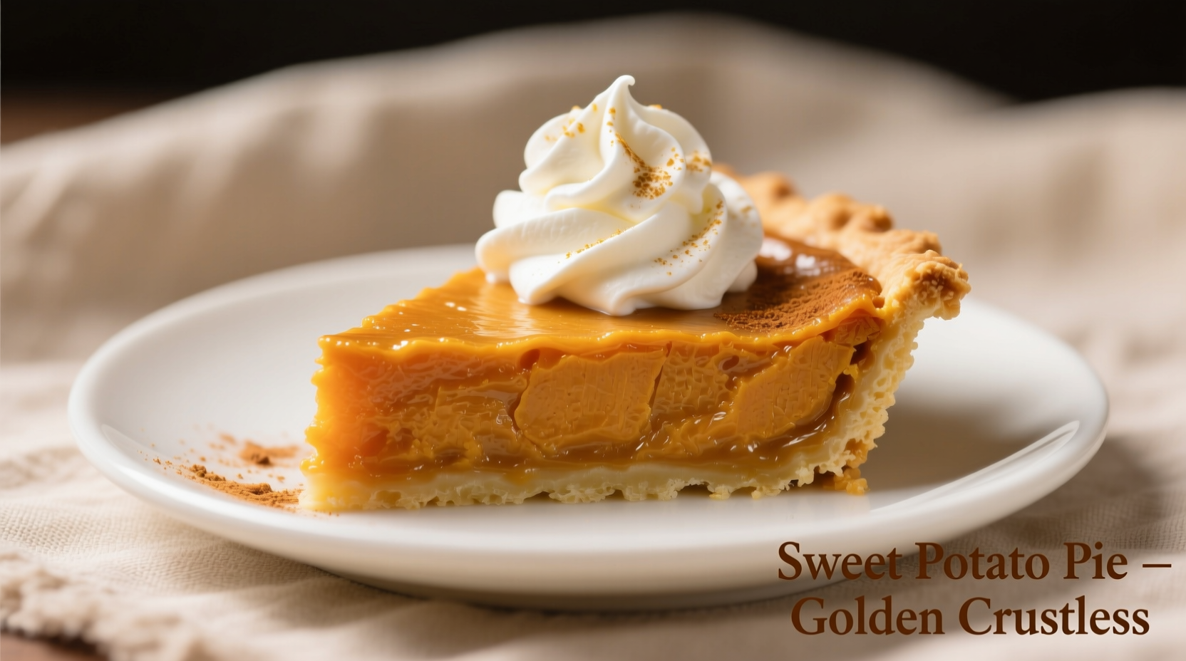 Golden crustless sweet potato pie with whipped cream