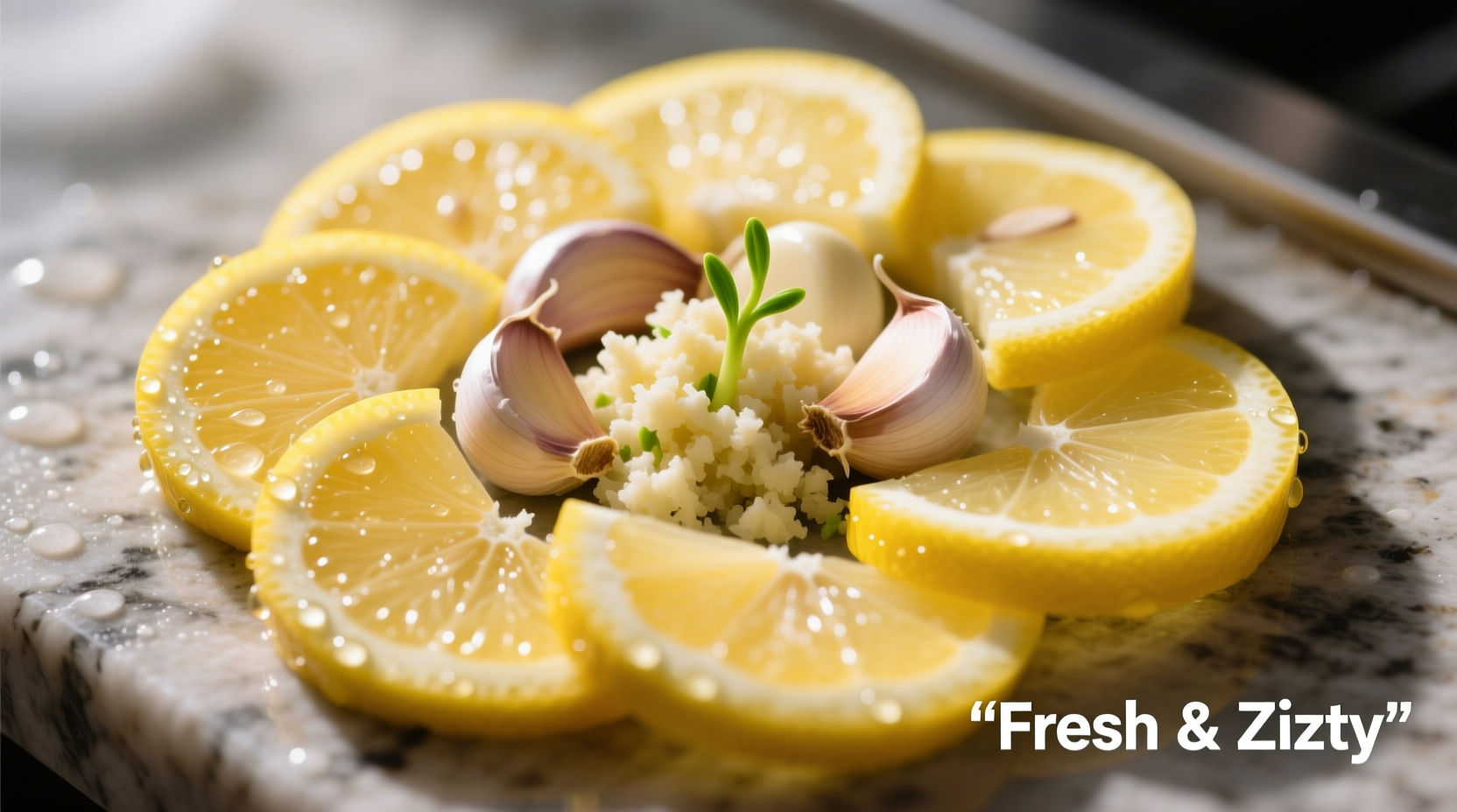 Fresh lemon slices with crushed garlic cloves